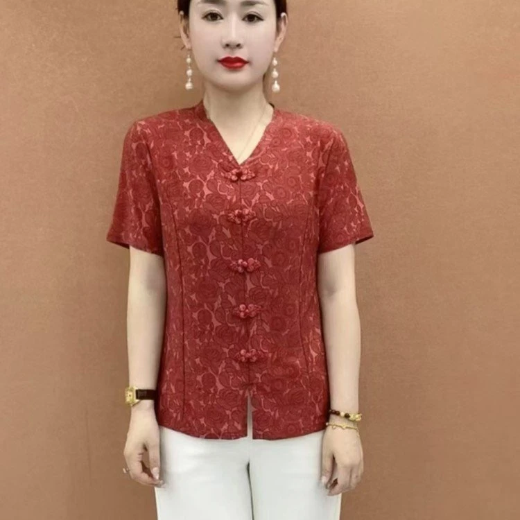 夏季减龄时尚国风盘口洋气妈妈装上衣