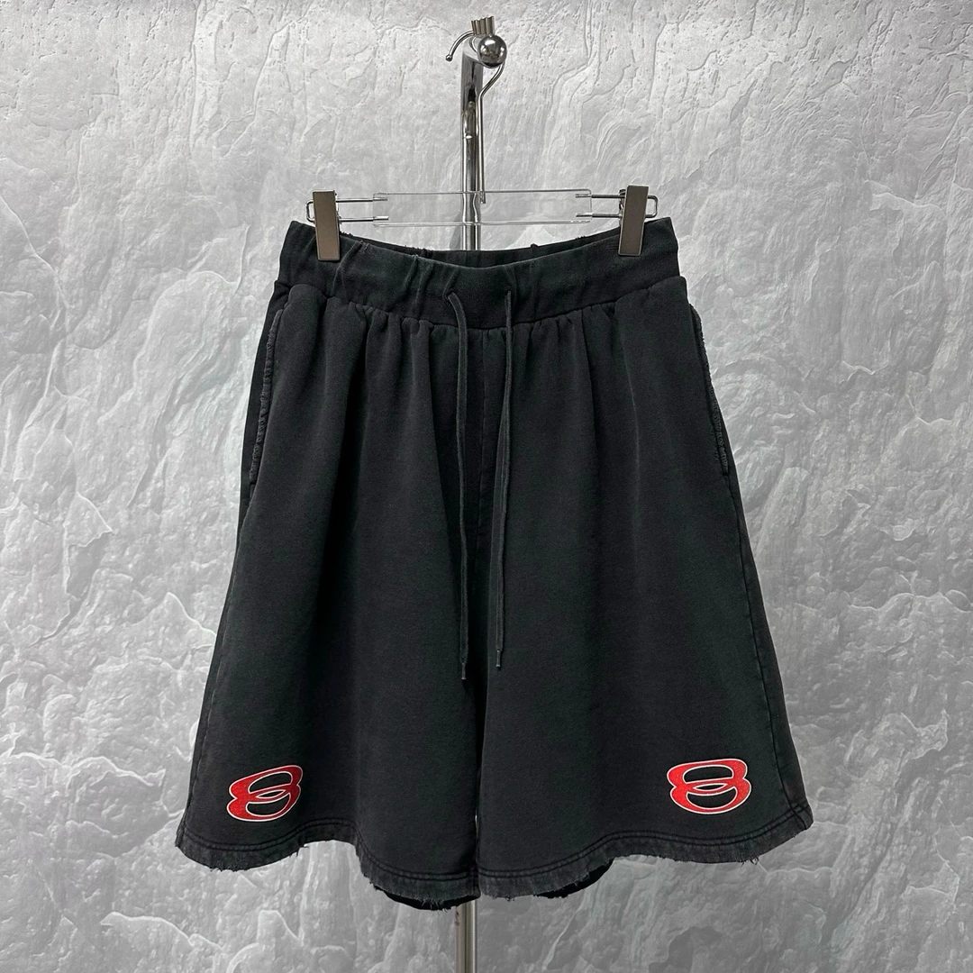 未使用 Balenciaga/巴黎世家 SS24双环印花做旧磨破短裤L码J01917