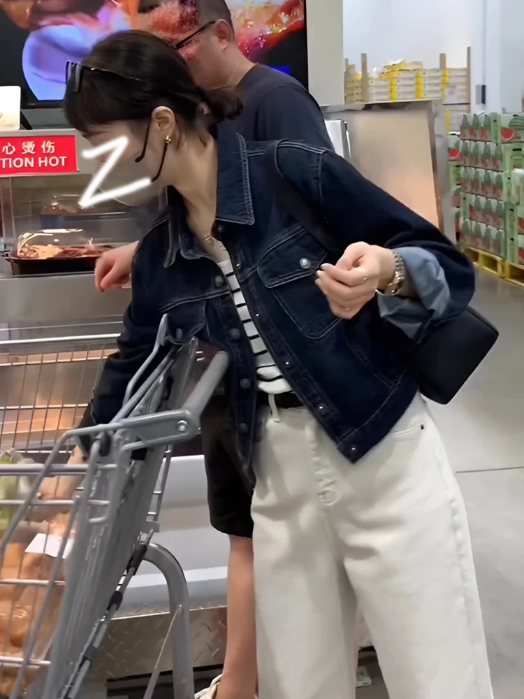 韩版复古蓝色牛仔外套女装2025春秋季新款慵懒风短款宽松上衣夹克