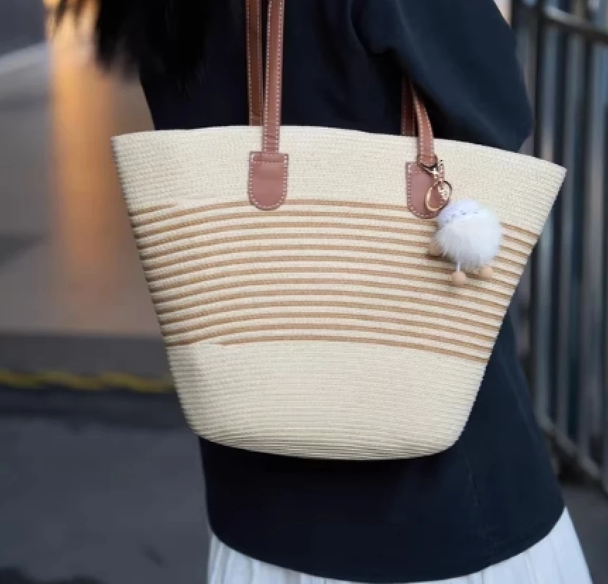 夏季新款拉链暗袋托特包耐脏田园风单肩包手拎包女士女士包包