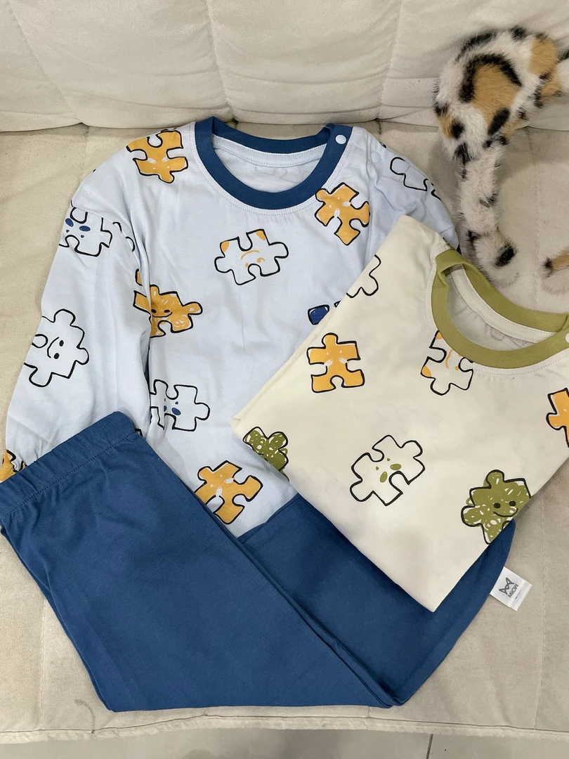 【纯棉长袖儿童家居服】随心拼图 品牌剪标童装 偶有微瑕