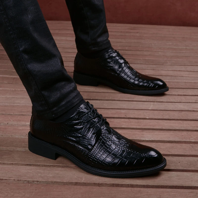 EAEOVNI鳄鱼纹皮鞋男韩版潮流休闲男士英伦风商务正装皮鞋男百搭