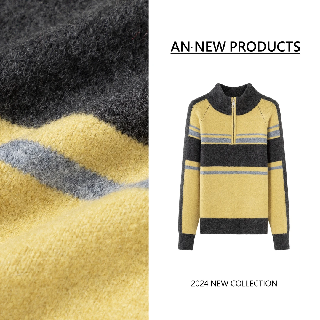 B11277冬季新款时尚设计感半拉链减龄条纹立领针织毛衣