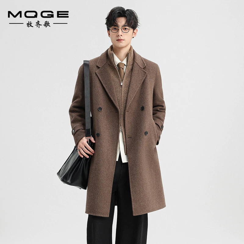 2025秋冬季男士双面羊毛绒大衣中长款西装领双排扣羊毛呢风衣外套