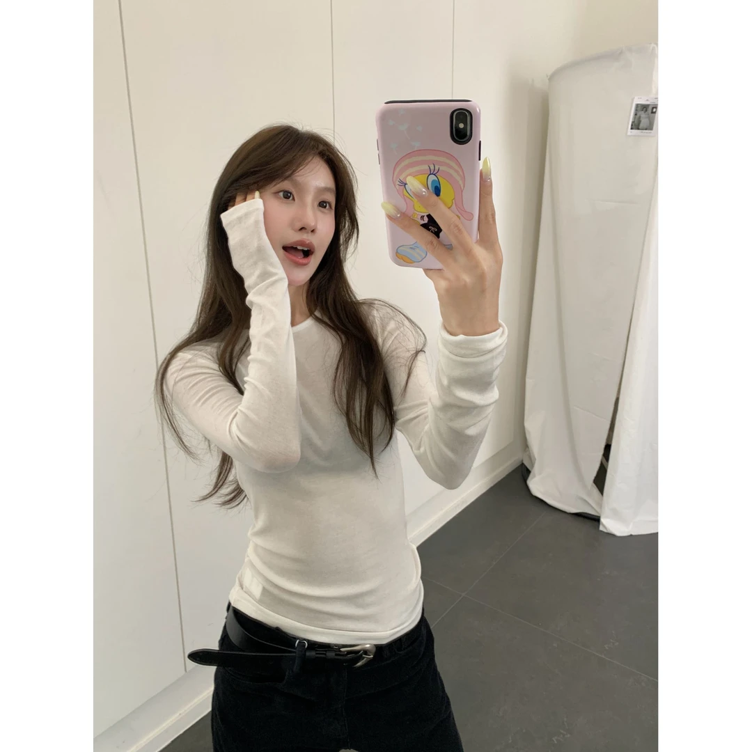 羊毛打底衫女秋冬新款修身显瘦内搭圆领韩系基础正肩长袖t恤 JP88