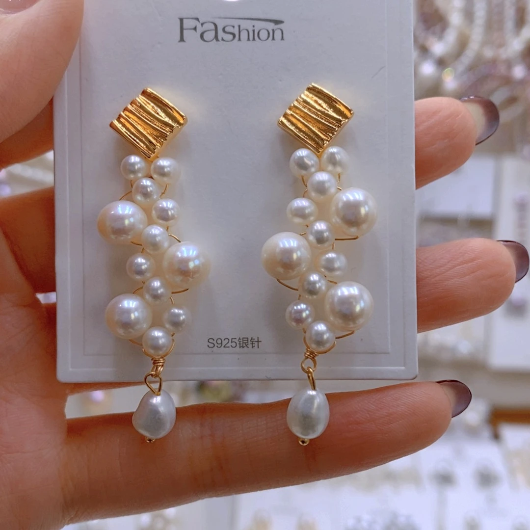 银S925镶嵌耳饰淡水珍珠