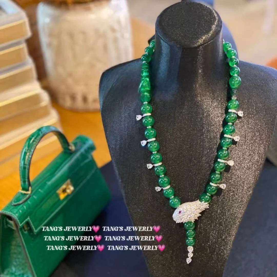 铜合金项链 气质古风素款经典复古蛇形项链链子绿色颈饰饰品颈链