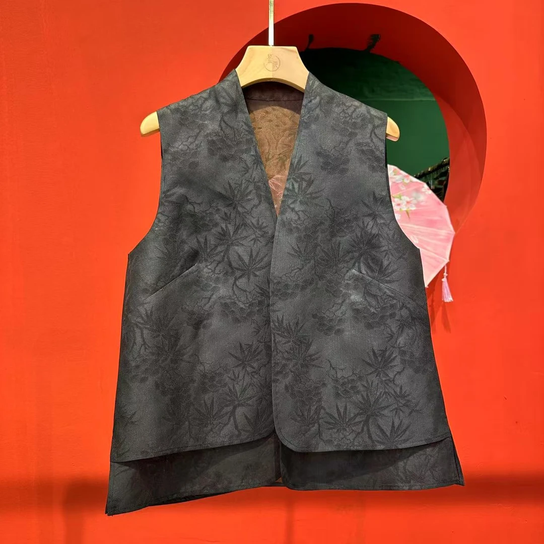 艾可原创 设计款马甲 三经提花绞罗香云纱 长60起