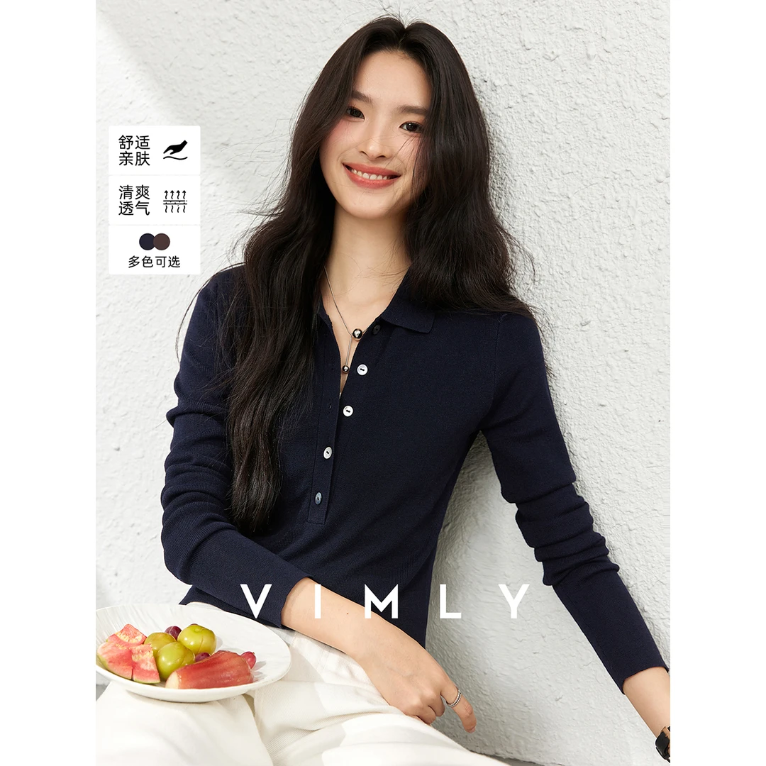 梵希蔓咖啡色假两件Polo领长袖针织衫女秋季显瘦慵懒上衣75051