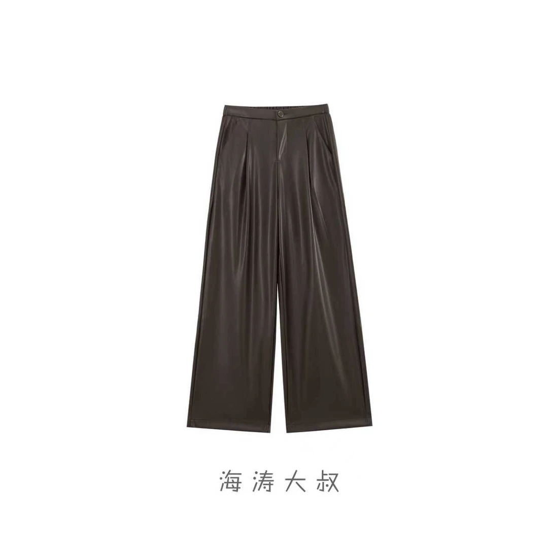 【海涛大叔】「超比例」超纤蛋白皮极简气质显瘦直筒裤