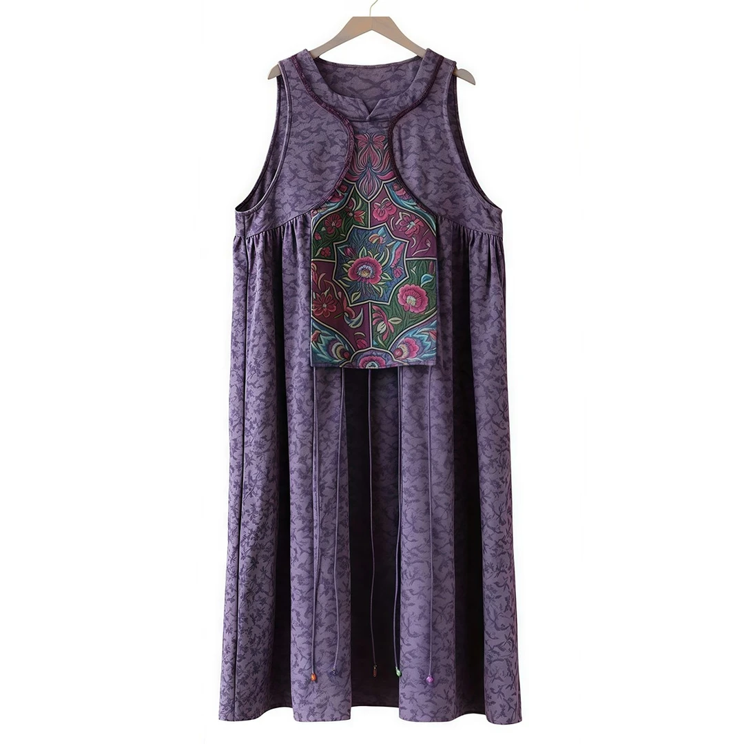 重工刺绣片设计师原创民族风文艺复古宽松厚棉麻无袖背心裙秋冬