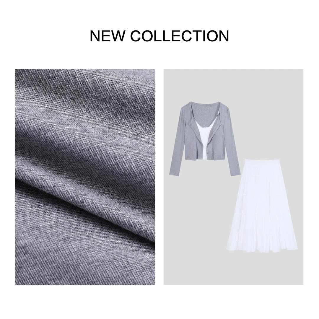 【龙哥专属】D1F36028A 春季女士气质装扮简约纯色A字裙套装 2459