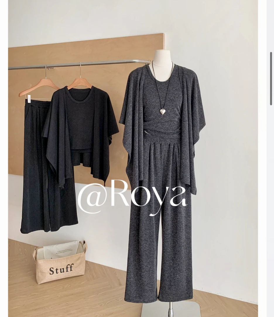 -@Roya-大女主风格气质慵懒风显瘦时尚背心披肩裤子女性套装