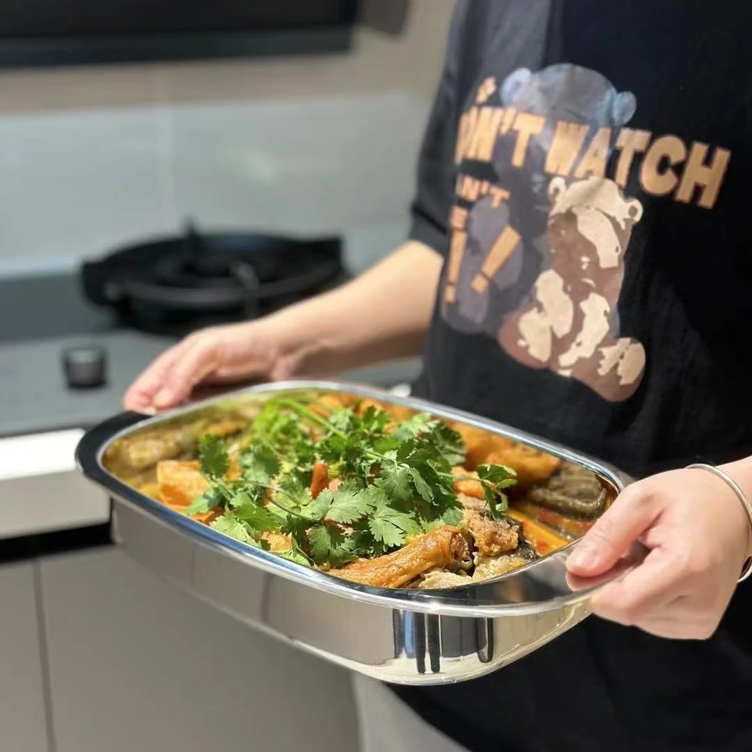 18/10不锈钢烤盘加厚长方形烤鱼盘多用盘饺子盘托盘水果盘家用