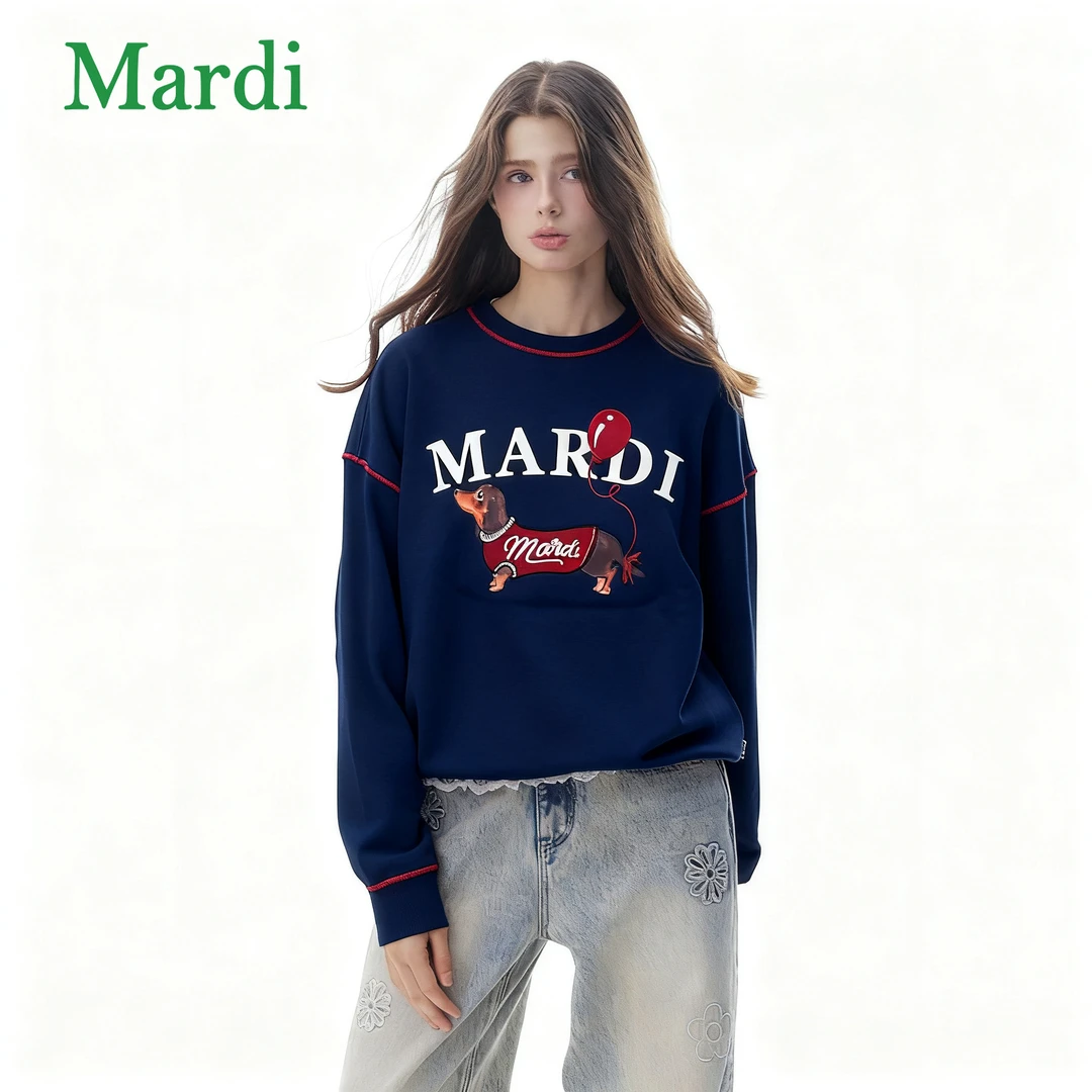 Mardi【腊肠狗】秋冬季刺绣百搭圆领长袖套头宽松卫衣MWY2542214