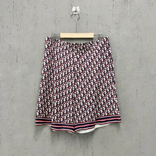 99新 DIOR/迪奥 dior红蓝老花满印logo桑蚕丝短裤48码准新成色