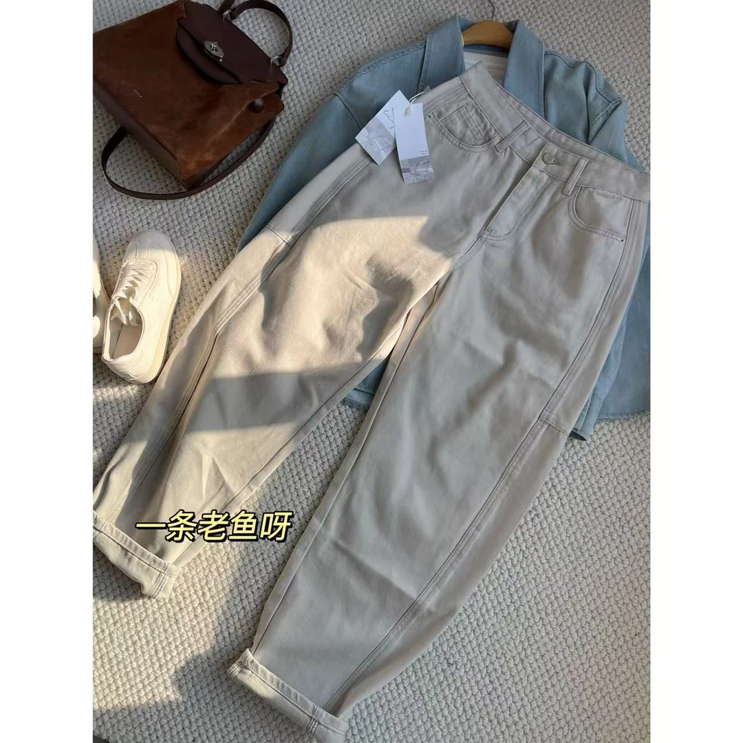 R 石灰白 春款牛仔裤女 韩版高腰显瘦新款