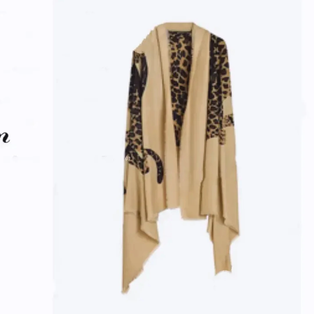 Ys!同款【金钱豹羊毛披肩】羊毛双面野性印花外搭披肩时尚名媛必备