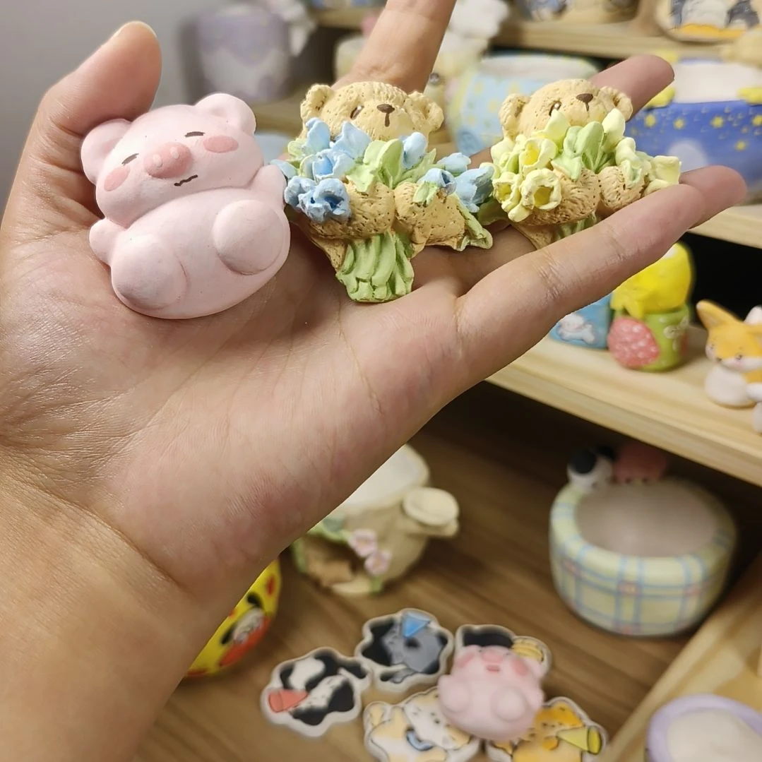 阿***三小熊抱花猪猪冰箱贴组合