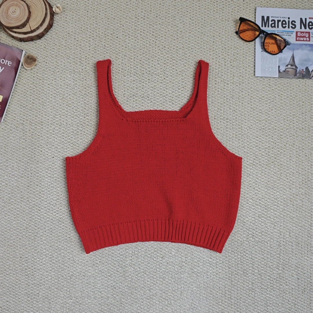 2024夏季新款宽松百搭时尚纯色针织毛衣吊带背心8397