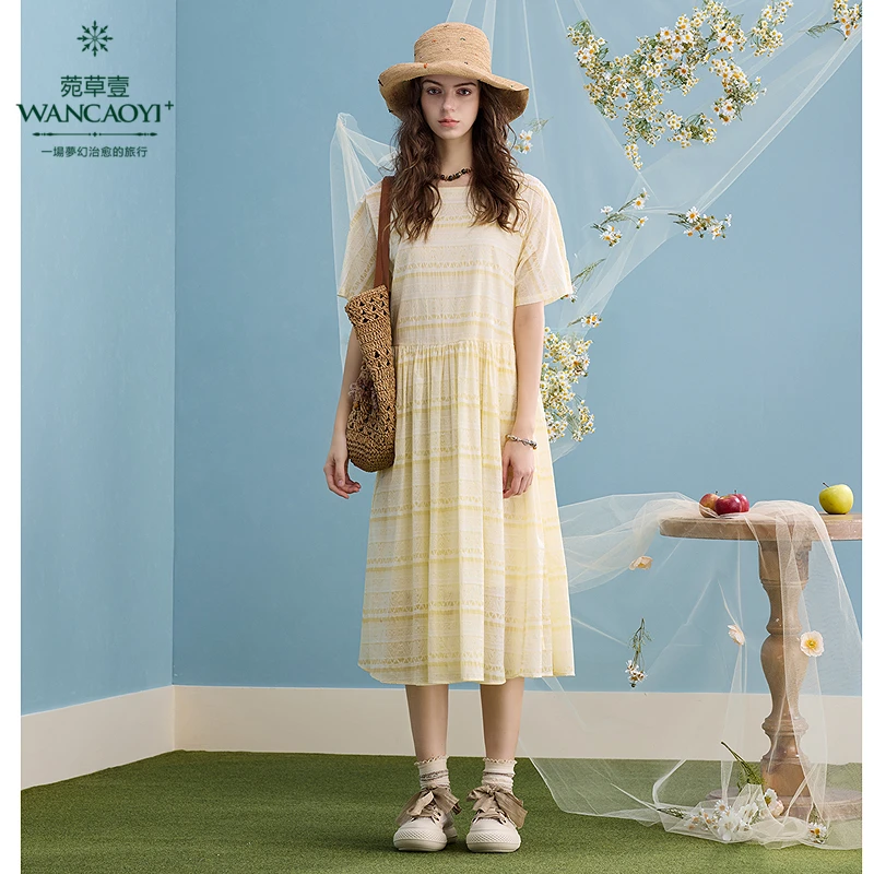 【商场同款】菀草壹2025夏季新款宽松纯棉短袖连衣裙Q04230521