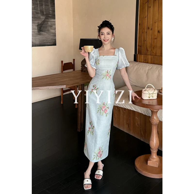 少量现货【蓝庭蝶梦】蓝色连衣裙女夏长裙2025新款气质修身显瘦裙子