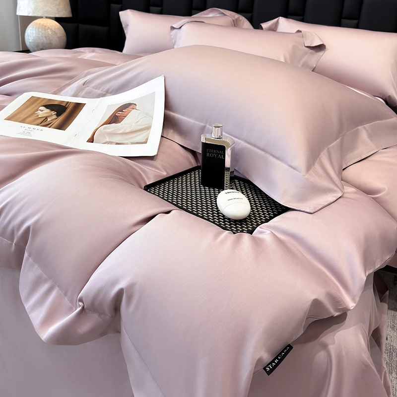 2025简约A类纯色长绒棉贡缎四件套床单纯棉全棉被套枕套床品套件4