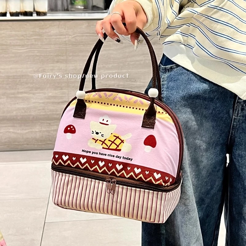 高颜值饭盒包便当包上班族便携式手提包保温带饭包加厚双层饭盒袋