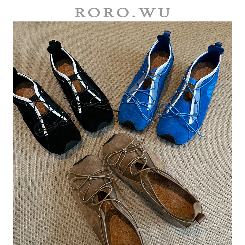 娆娆吴·牛反绒休闲德训鞋运动系带镂空深口减龄百搭时尚单鞋A118