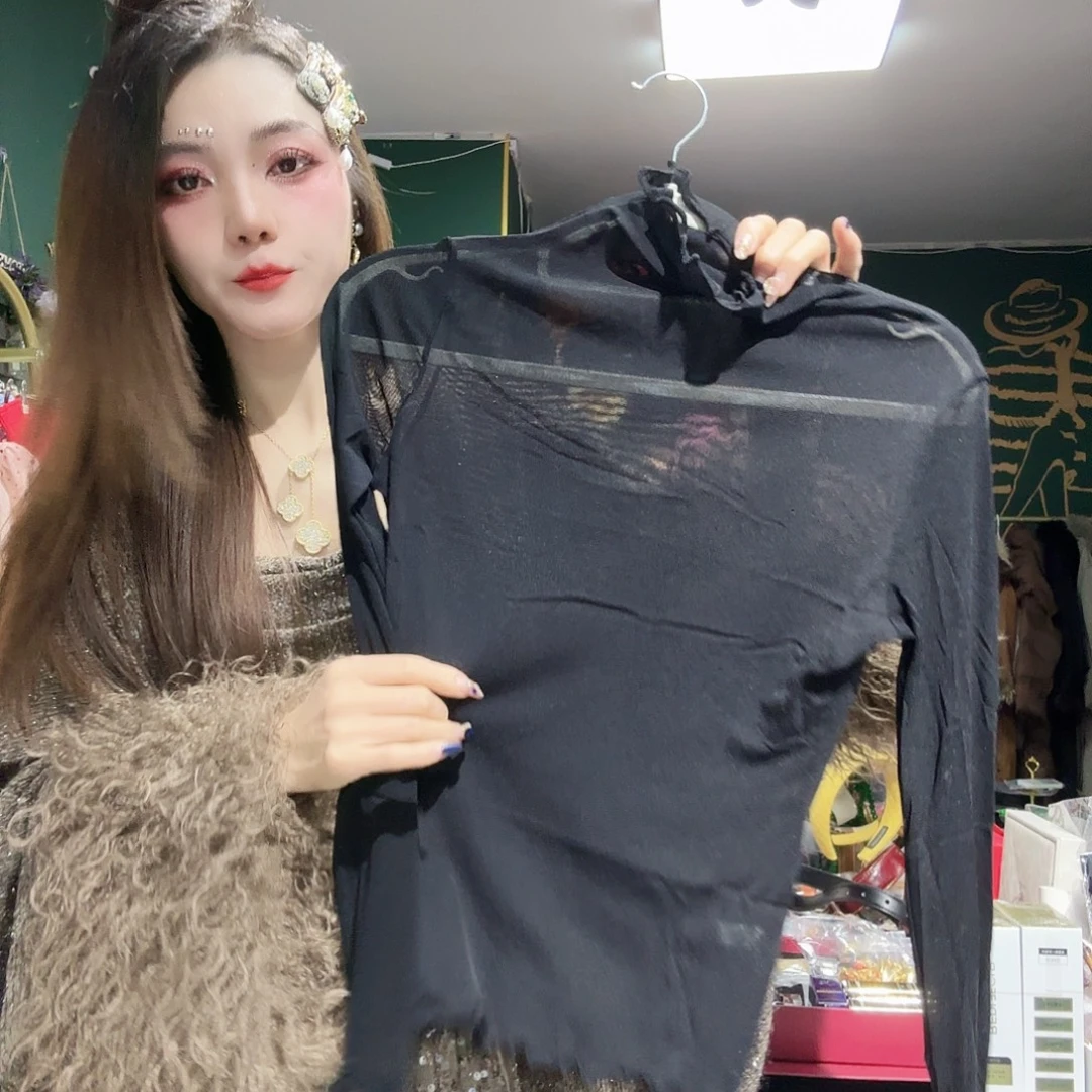 羊羔毛柞蚕丝高品质网纱黑色打底