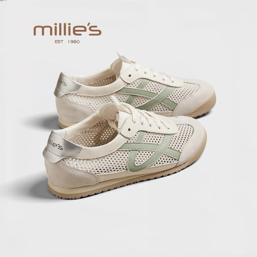 MILLIE'S/妙丽2025新款夏季网面透气德训鞋女款阿甘鞋休闲运动鞋