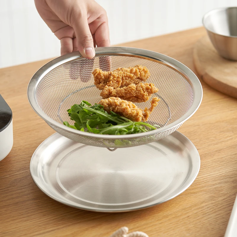 肆月星濯厨房油炸滤网304不锈钢托盘防烫双耳沥油神器漏网筛家用