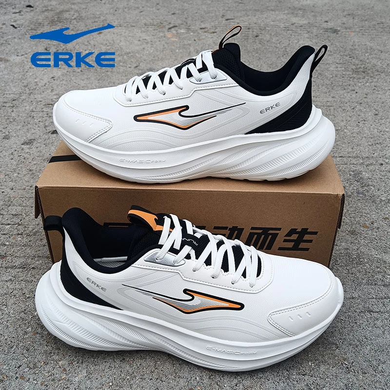 erke/鸿星尔克男士白色跑步鞋防泼水秋冬运动鞋软底跑鞋减震轻便