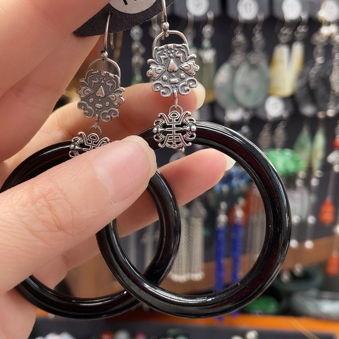 翡翠耳饰银S925镶嵌C****a168hhjjhhj