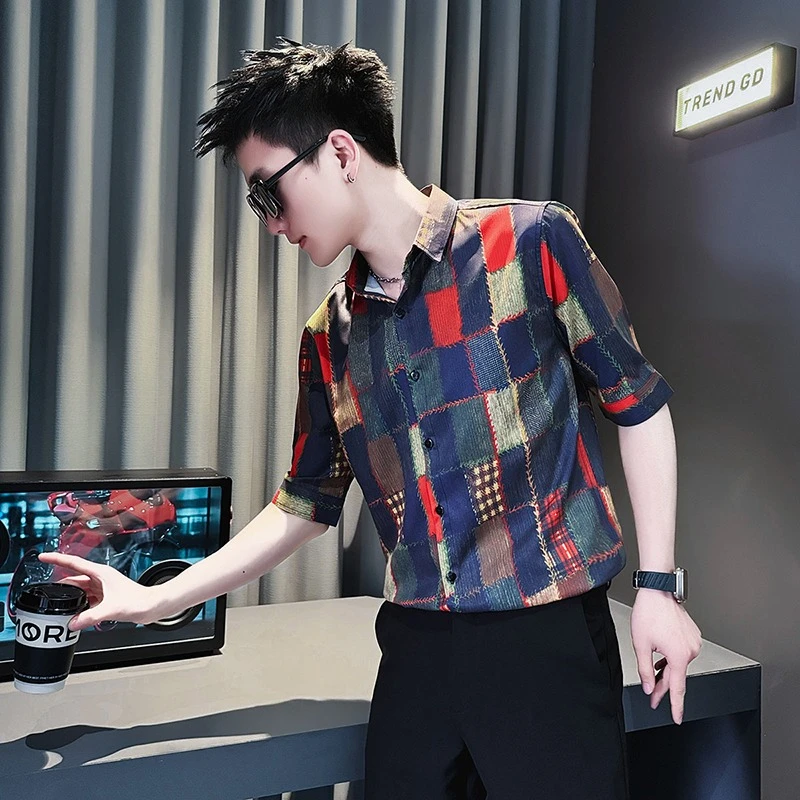 男士短袖冰丝爆款衬衫2025夏季新款痞帅百搭上衣高端男装休闲衬衣