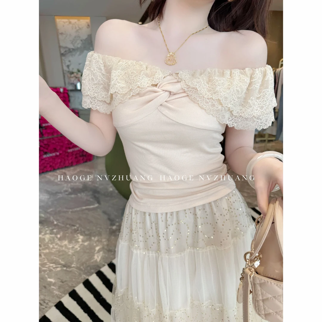 浩哥严选●上衣预C5SY1532A设计感春夏新款蕾丝短款气质纯欲法式感