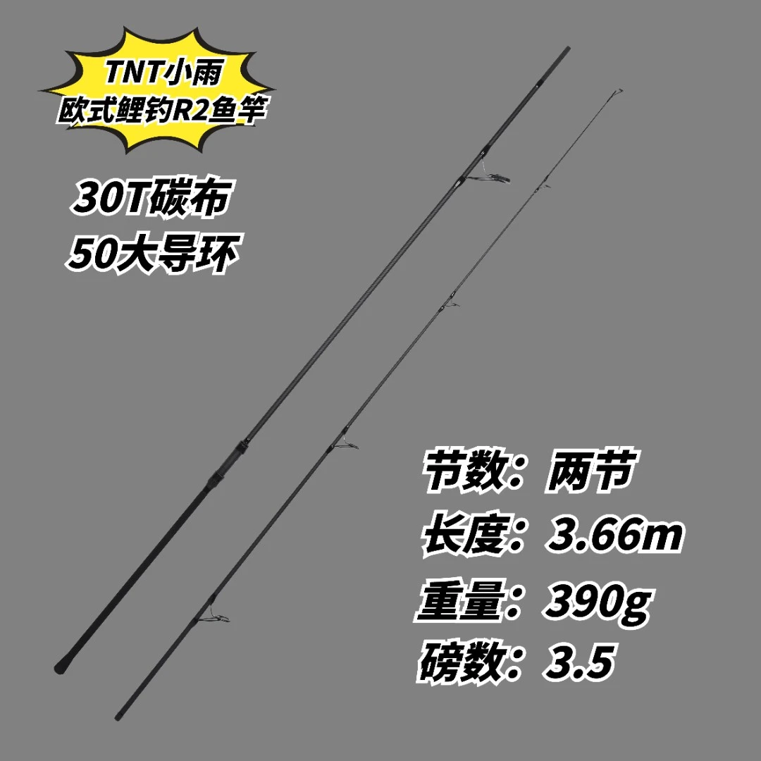 欧式鲤钓TNT小雨同款 R2鱼竿12英尺3.5磅定制轮坐30T碳布50大导环