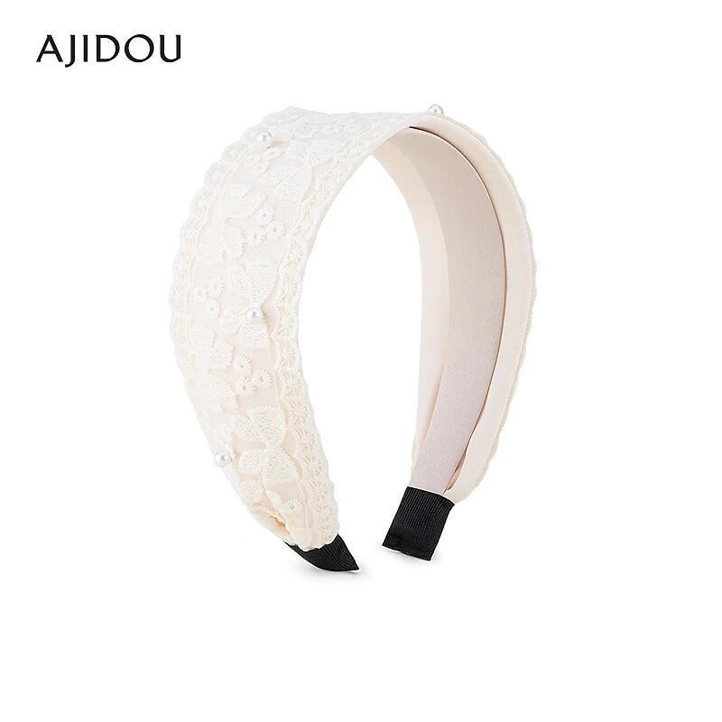 AJIDOU阿吉豆发箍女款蕾丝花边珍珠宽头箍
