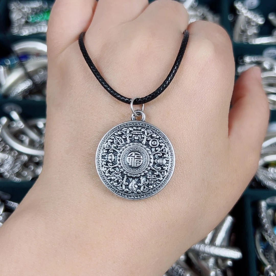 无足银足银999八宝罗盘吊坠