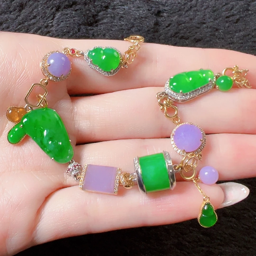 翡翠18K金镶嵌手链签收后24小时鉴赏期，过时不退