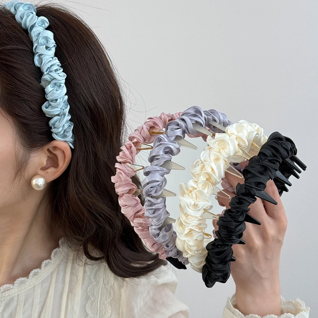 超仙百搭缎面褶皱发箍日韩甜美气质发卡外出头箍森系网红洗脸发饰