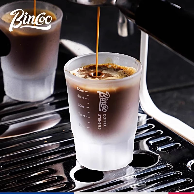 Bincoo意式磨砂咖啡量杯水杯子玻璃盎司杯带刻度浓缩杯50ml小奶盅