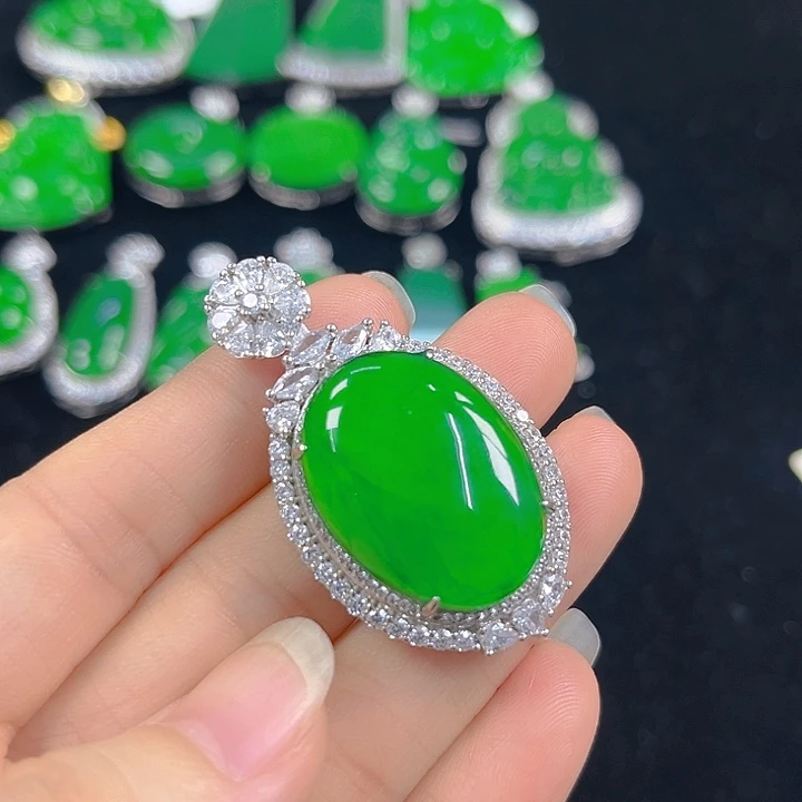 翡翠银S925镶嵌吊坠(不含链)