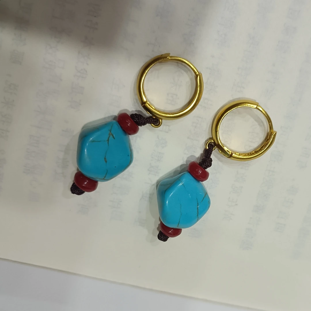 铜合金石英石耳饰 不规则形状民族风男女同款耳环纯手工百搭可爱