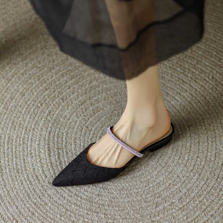 时尚百搭断码清仓包头半拖鞋女软底2025夏季新款尖头半托外穿凉拖