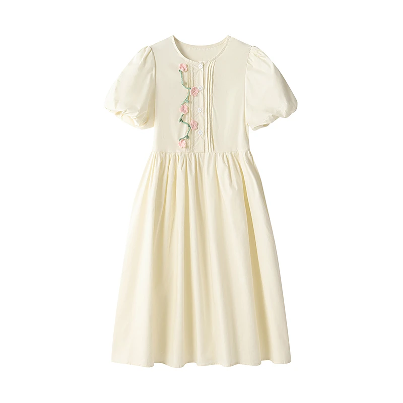 立体花朵连衣裙女夏季新款休闲甜美宽松设计感森系公主长裙子6520