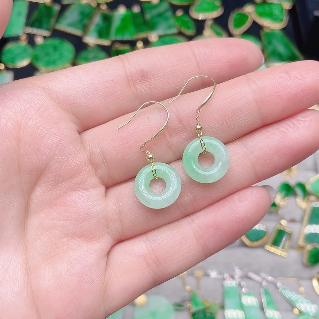 翡翠耳饰18K金镶嵌天然翡翠