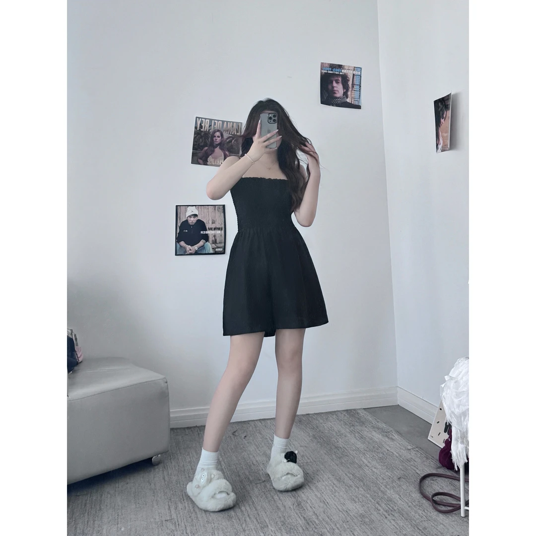 我是你的cc阿 连襟~夏季高级感收腰上衣阔腿休闲抹胸连体背带裤女
