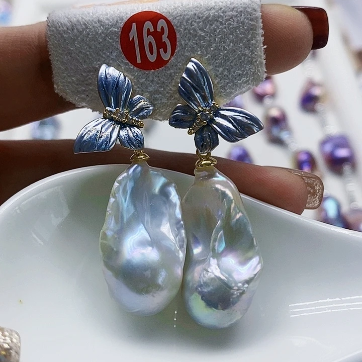 银S925镶嵌耳饰淡水珍珠