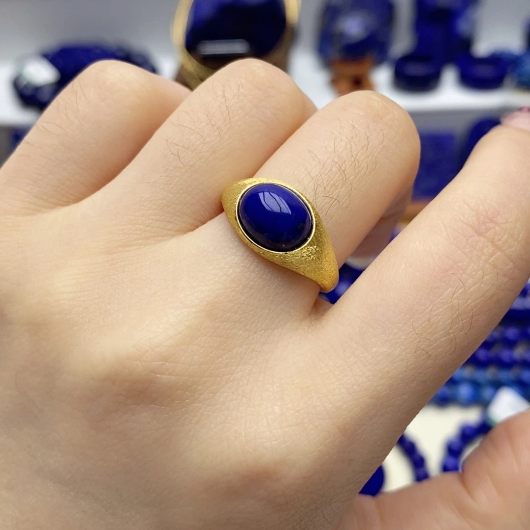 青金石银S925镀金镶嵌戒指